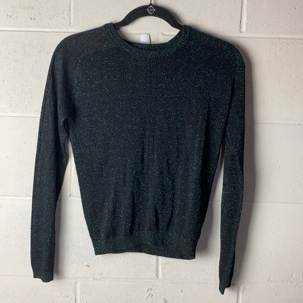 Top Shop Black Mesh Top with Green Sparkles